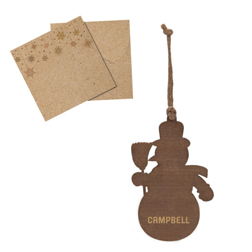  Wood Snowman Ornament - Campbell University Campbell Wordmark Engraved