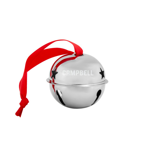  Silver Jingle Bell Ornament - Campbell University Campbell Wordmark Engraved