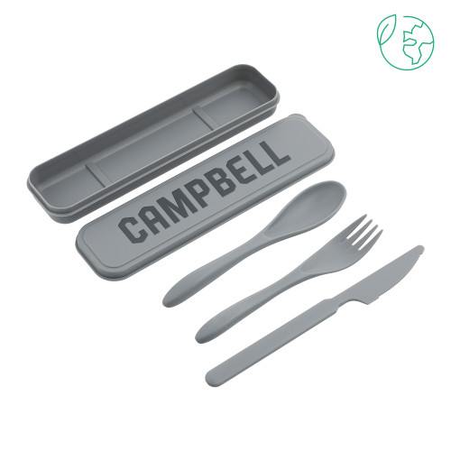  Bamboo Fiber Grey Cutlery Set - Campbell University Campbell Wordmark Engraved