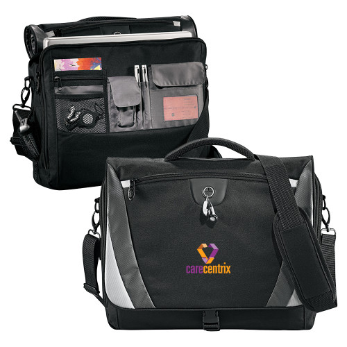 Black/Grey Slope Computer Messenger Bag-Stacked Logo