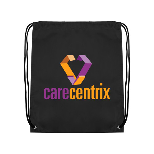 Black Drawstring Backpack-Stacked Logo