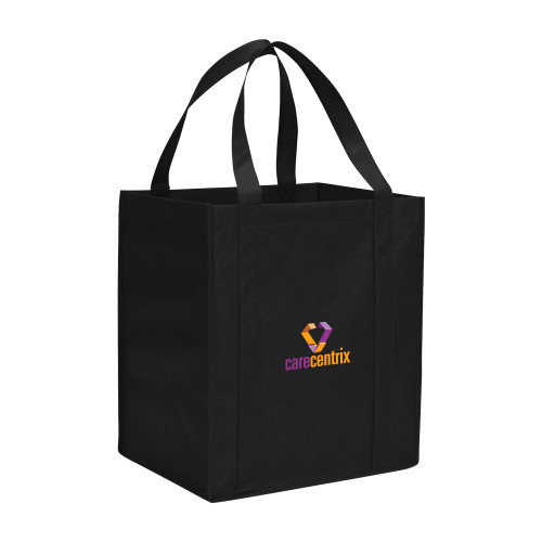 Non Woven Black Grocery Tote-Stacked Logo