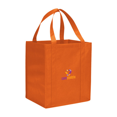 Non Woven Orange Grocery Tote-Stacked Logo