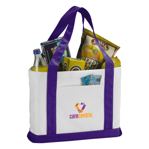 Contender White/Purple Canvas Tote-Stacked Logo