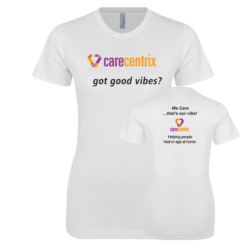 Next Level Womens White Boyfriend Tee-Got Good Vibes?