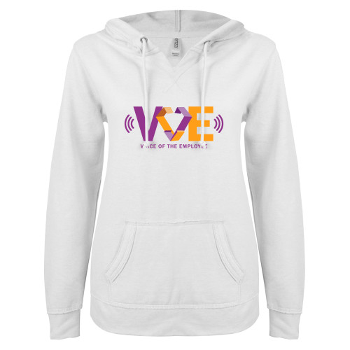 ENZA Womens White V Notch Raw Edge Fleece Hoodie-VOE