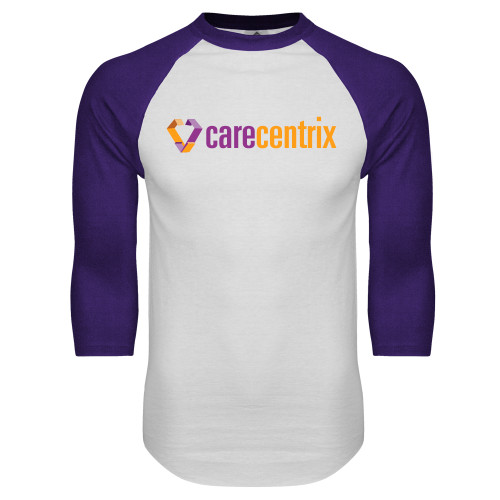 White/Purple Raglan Baseball T Shirt-Primary Mark