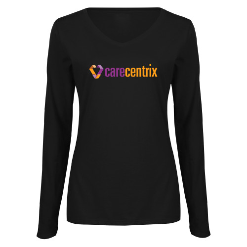 Womens Black Long Sleeve V Neck Tee -Primary Mark