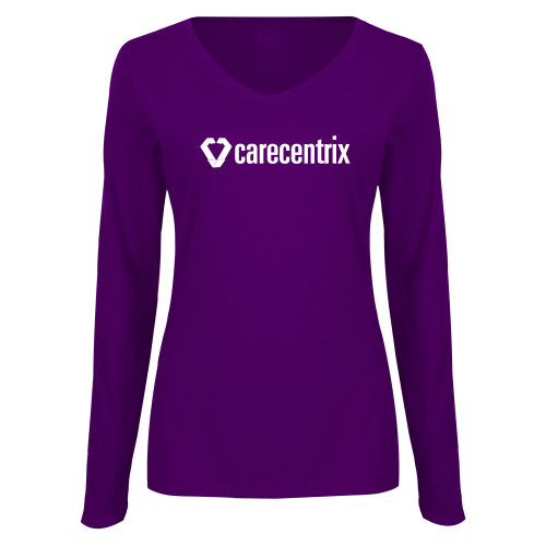 Womens Purple Long Sleeve V Neck Tee -Primary Mark