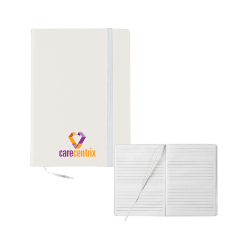 5x7 White Hard Cover Journal-Stacked Logo
