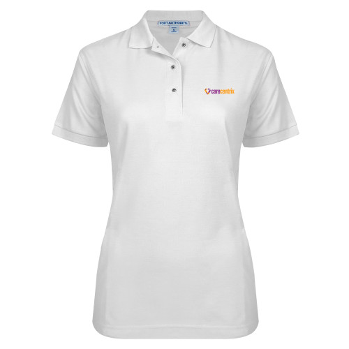 Womens Silk Touch White Pique Polo-Primary Mark