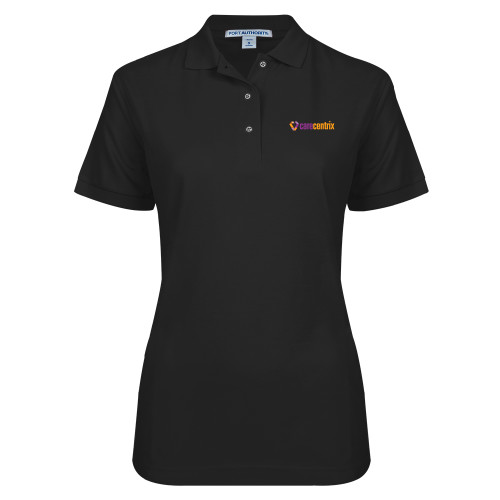 Womens Silk Touch Black Pique Polo-Primary Mark