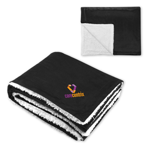 Super Soft Luxurious Black Sherpa Throw Blanket-Stacked Logo
