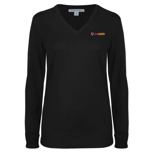 Womens Black VNeck Sweater-Primary Mark
