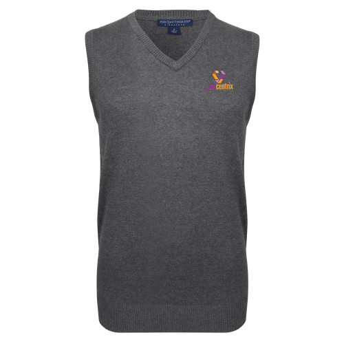 Charcoal VNeck Sweater Vest-Stacked Logo