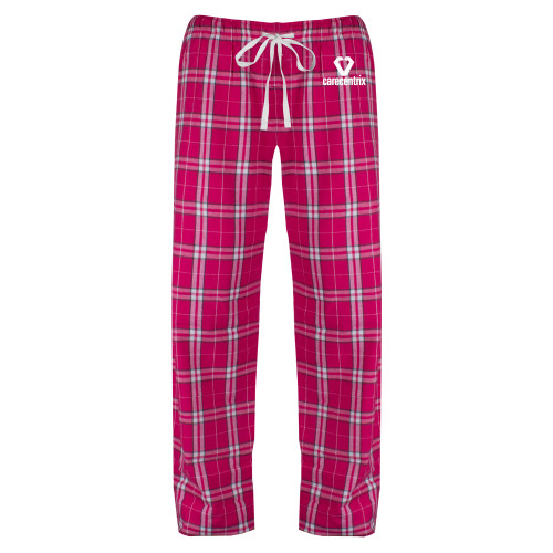 Womens Dark Fuchsia/White Flannel Pajama Pant-Stacked Logo