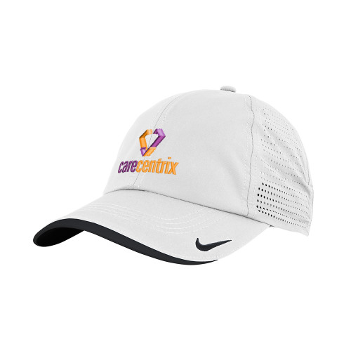 Nike White Dri Fit Perforated Hat-Stacked Logo