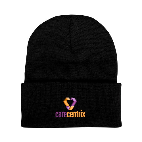 Black Knit Beanie w/Cuff-Stacked Logo
