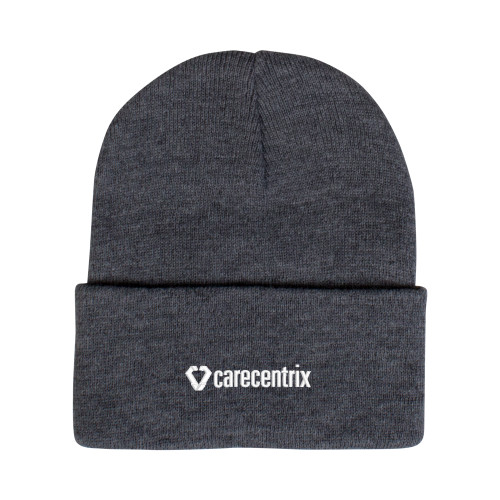Grey Knit Beanie w/Cuff-Primary Mark