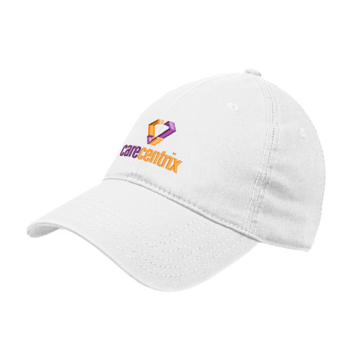 White Unstructured Adjustable Low Profile Hat-Stacked Logo