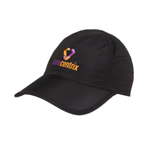 Womens Black Performance Cap-Stacked Logo