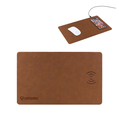 Brown Wireless Charging Mouse Pad-Primary Mark Engraved