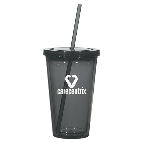 Madison Double Wall Charcoal Tumbler w/Straw 16oz-Stacked Logo