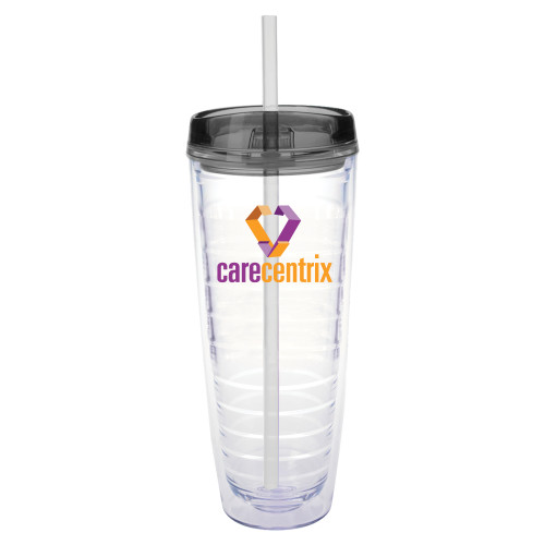 Tritan Double Wall Tumbler w/Charcoal Top 26oz-Stacked Logo