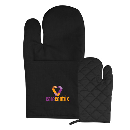 Quilted Canvas Black Oven Mitt-Stacked Logo