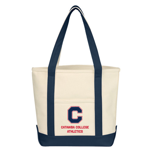  Cotton Canvas Natural/Navy Tote Bag - CCA Stacked w C