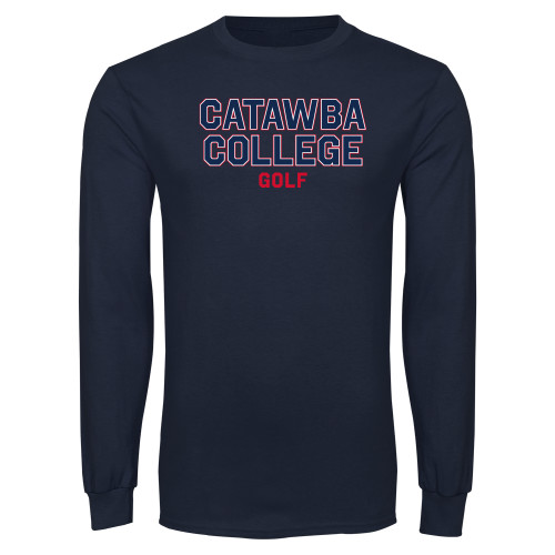  Navy Long Sleeve T Shirt - Catawba College Stacked Golf