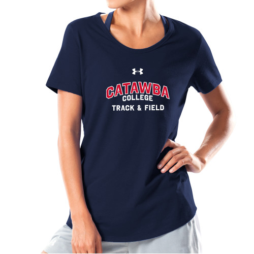  Under Armour Womens Navy Charged Cotton Tee - UA Catawba College Primary Track and Field