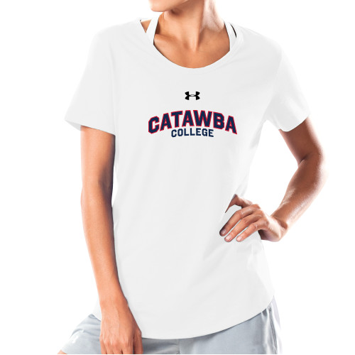  Under Armour Womens White Charged Cotton Tee - UA Catawba College Primary Mark