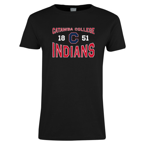  Womens Black Short Sleeve Tee - Catawba College 1851 Distressed