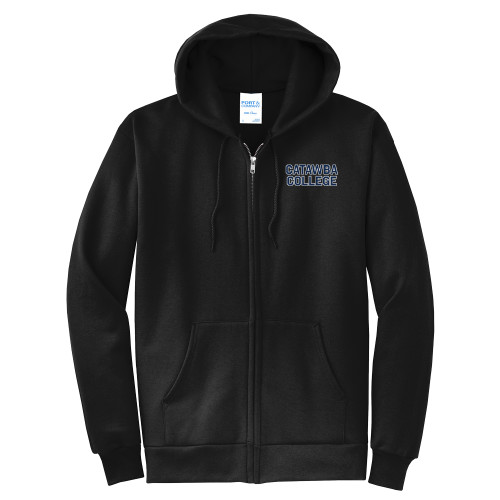  Extended Black Fleece Full Zip Hoodie - Catawba Primary Wordmark