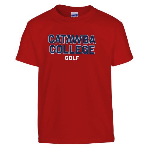  Youth Red T Shirt - Catawba College Stacked Golf