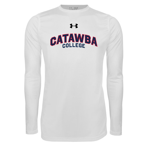  Under Armour White Long Sleeve Tech Tee - UA Catawba College Primary Mark