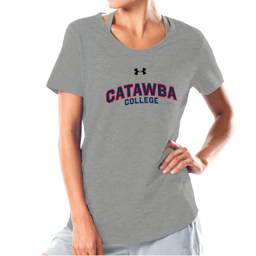 Under Armour Womens Grey Charged Cotton Tee - UA Catawba College Primary Mark