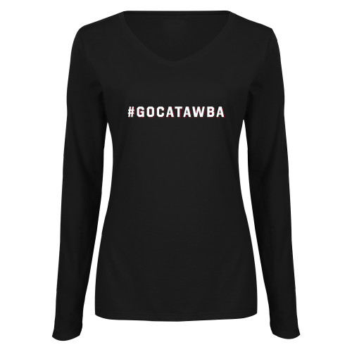  Womens Black Long Sleeve V Neck Tee  - GoCatawba