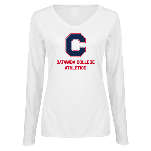  Womens White Long Sleeve V Neck Tee - CCA Stacked w C