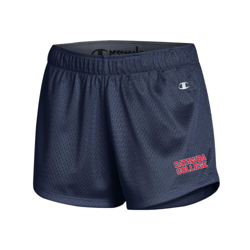  Champion Womens Navy Mesh Short - Catawba Primary Wordmark