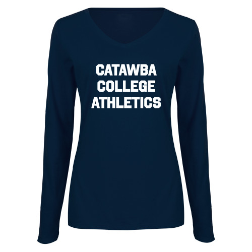  Womens Navy Long Sleeve V Neck Tee - CCA Stacked w C