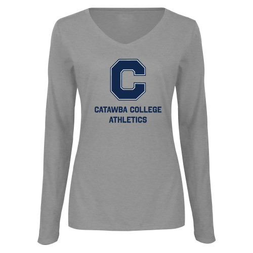  Womens Grey Long Sleeve V Neck Tee  - CCA Stacked w C