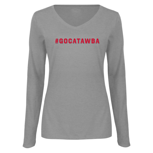  Womens Grey Long Sleeve V Neck Tee  - GoCatawba