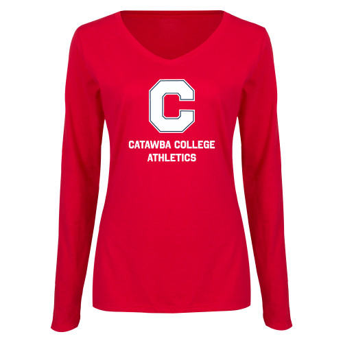  Womens Red Long Sleeve V Neck Tee - CCA Stacked w C
