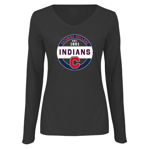  Womens Dark Heather Long Sleeve V Neck Tee  - Catawba College Est 1851