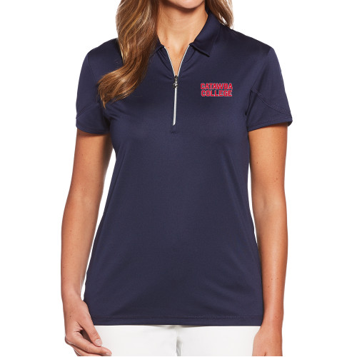  Callaway Womens Navy Tulip Sleeve Zip Polo - Catawba College Stacked