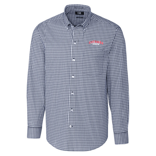  Cutter & Buck Navy Gingham Long Sleeve Button Down - Catawba College Primary Mark