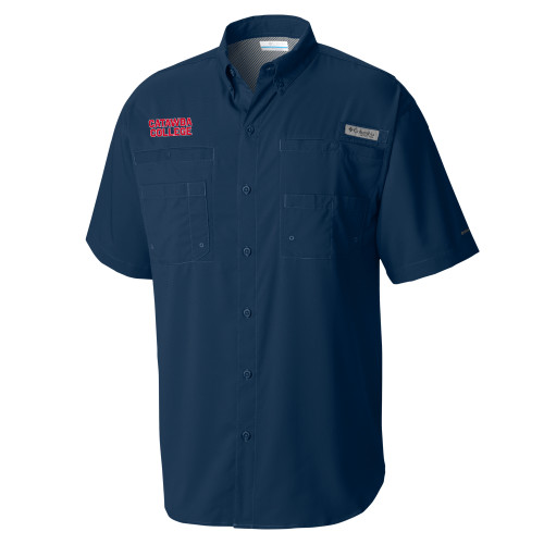  Columbia Navy Tamiami Performance Short Sleeve Shirt - Catawba College Stacked