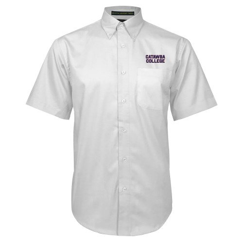  White Twill Button Down Short Sleeve - Catawba College Stacked